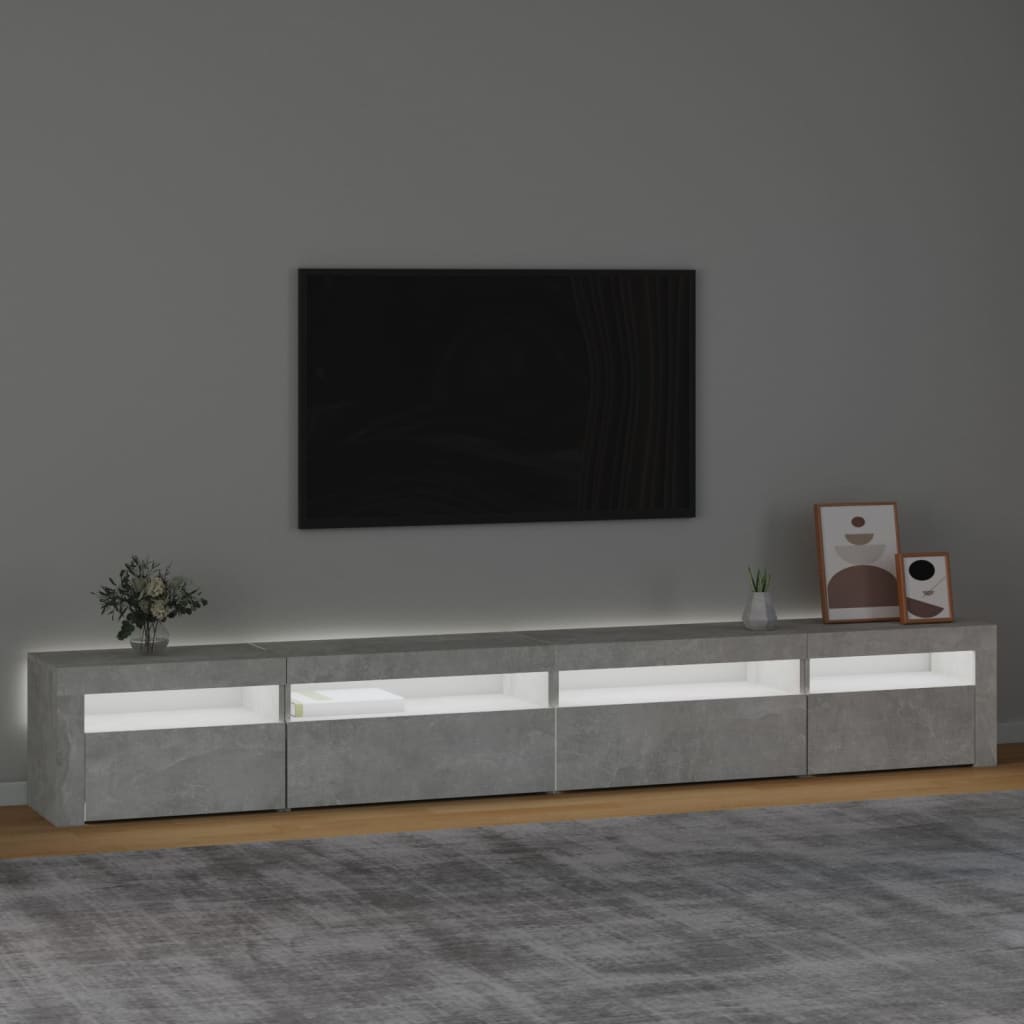 vidaXL Mueble de TV con luces LED gris hormigón 270x35x40 cm