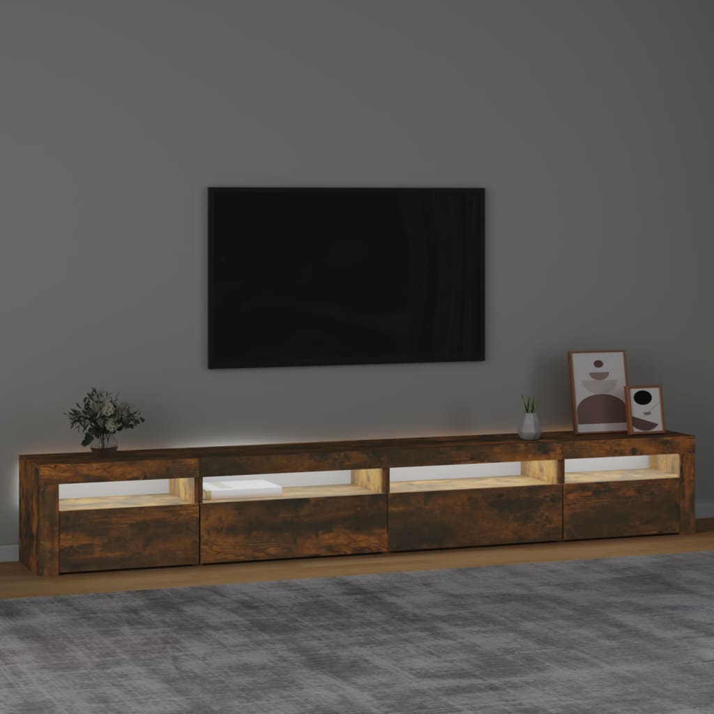 vidaXL Mueble de TV con luces LED roble ahumado 270x35x40 cm