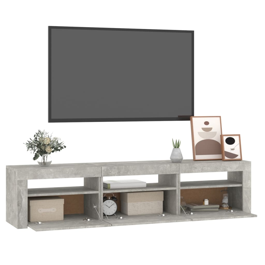 vidaXL Mueble de TV con luces LED gris hormigón 180x35x40 cm