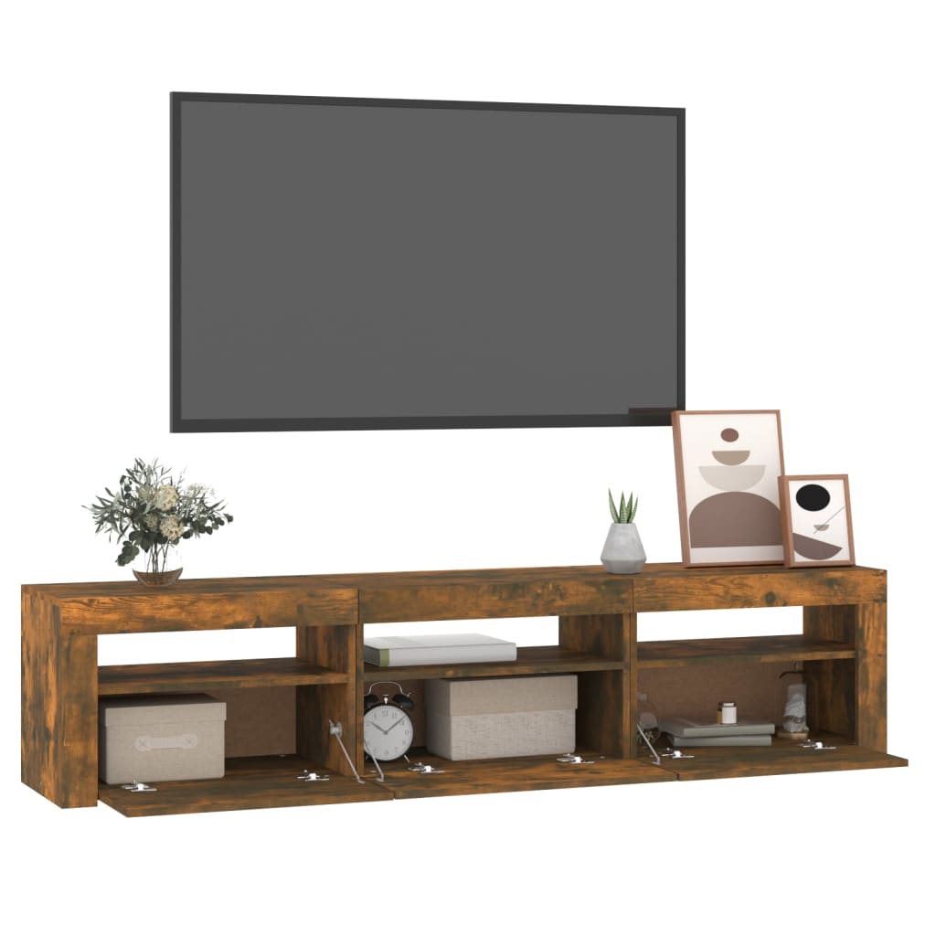 vidaXL Mueble de TV con luces LED color roble ahumado 180x35x40 cm