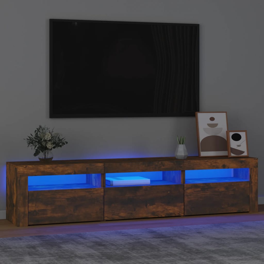 vidaXL Mueble de TV con luces LED color roble ahumado 180x35x40 cm