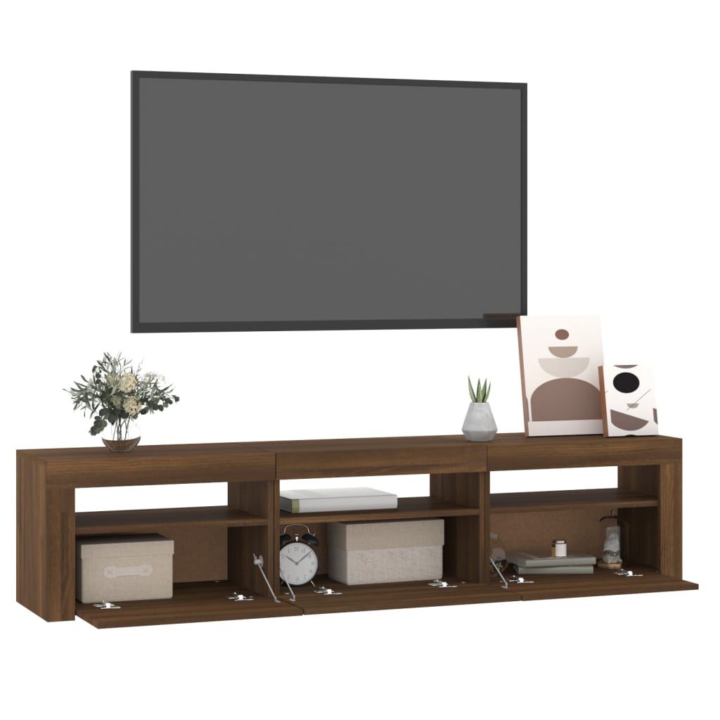 vidaXL Mueble de TV con luces LED color marrón roble 180x35x40 cm