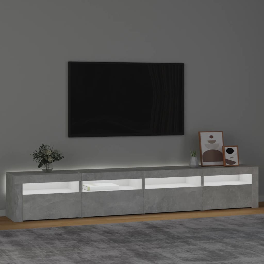 vidaXL Mueble de TV con luces LED gris hormigón 240x35x40 cm