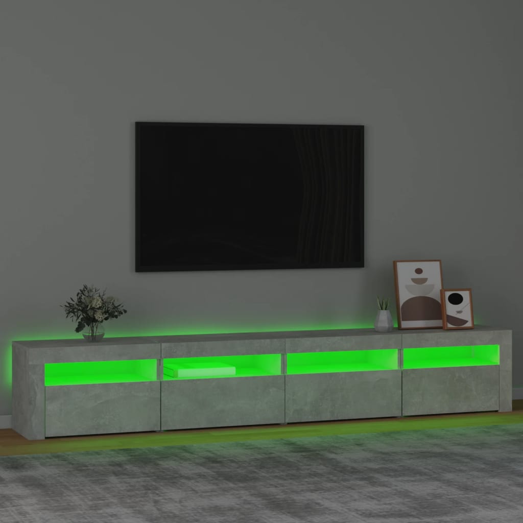 vidaXL Mueble de TV con luces LED gris hormigón 240x35x40 cm