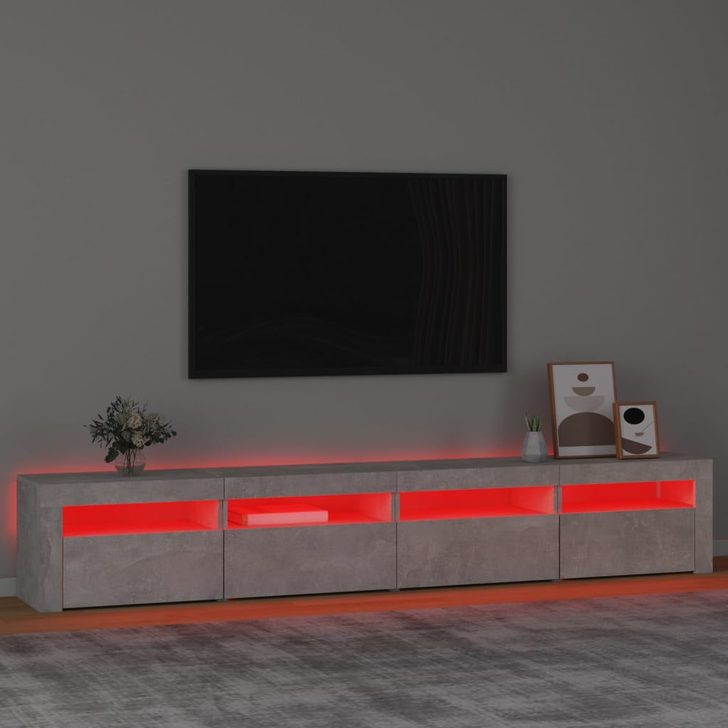 vidaXL Mueble de TV con luces LED gris hormigón 240x35x40 cm