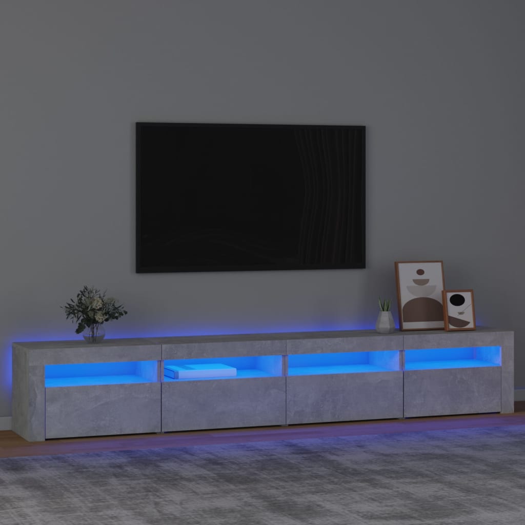 vidaXL Mueble de TV con luces LED gris hormigón 240x35x40 cm