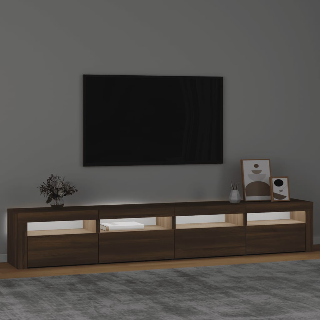 vidaXL Mueble de TV con luces LED marrón roble 240x35x40 cm