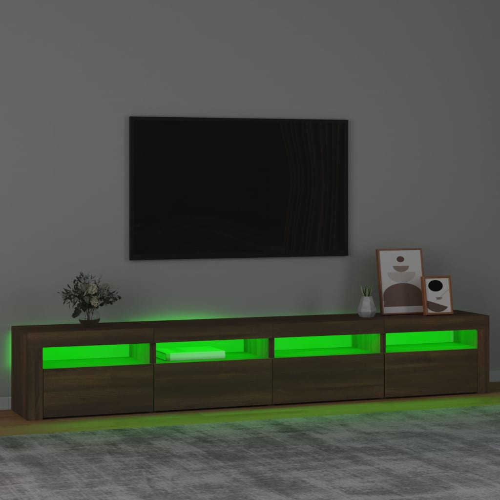 vidaXL Mueble de TV con luces LED marrón roble 240x35x40 cm