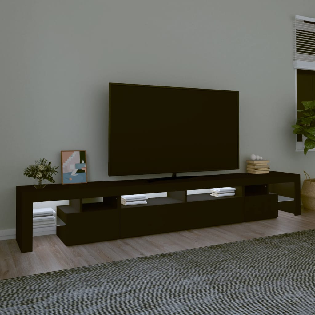 vidaXL Mueble de TV con luces LED Negro 260x36,5x40 cm