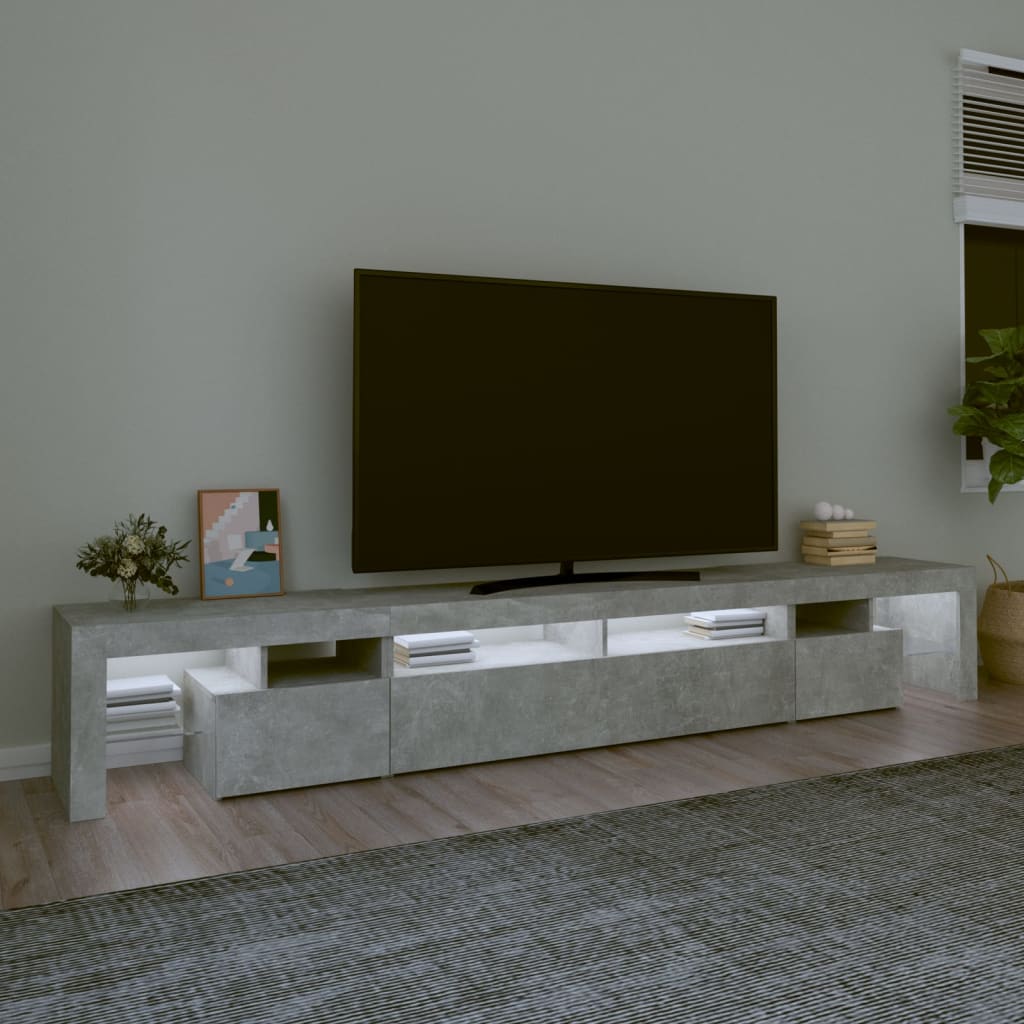 vidaXL Mueble de TV con luces LED gris hormigón 260x36,5x40 cm