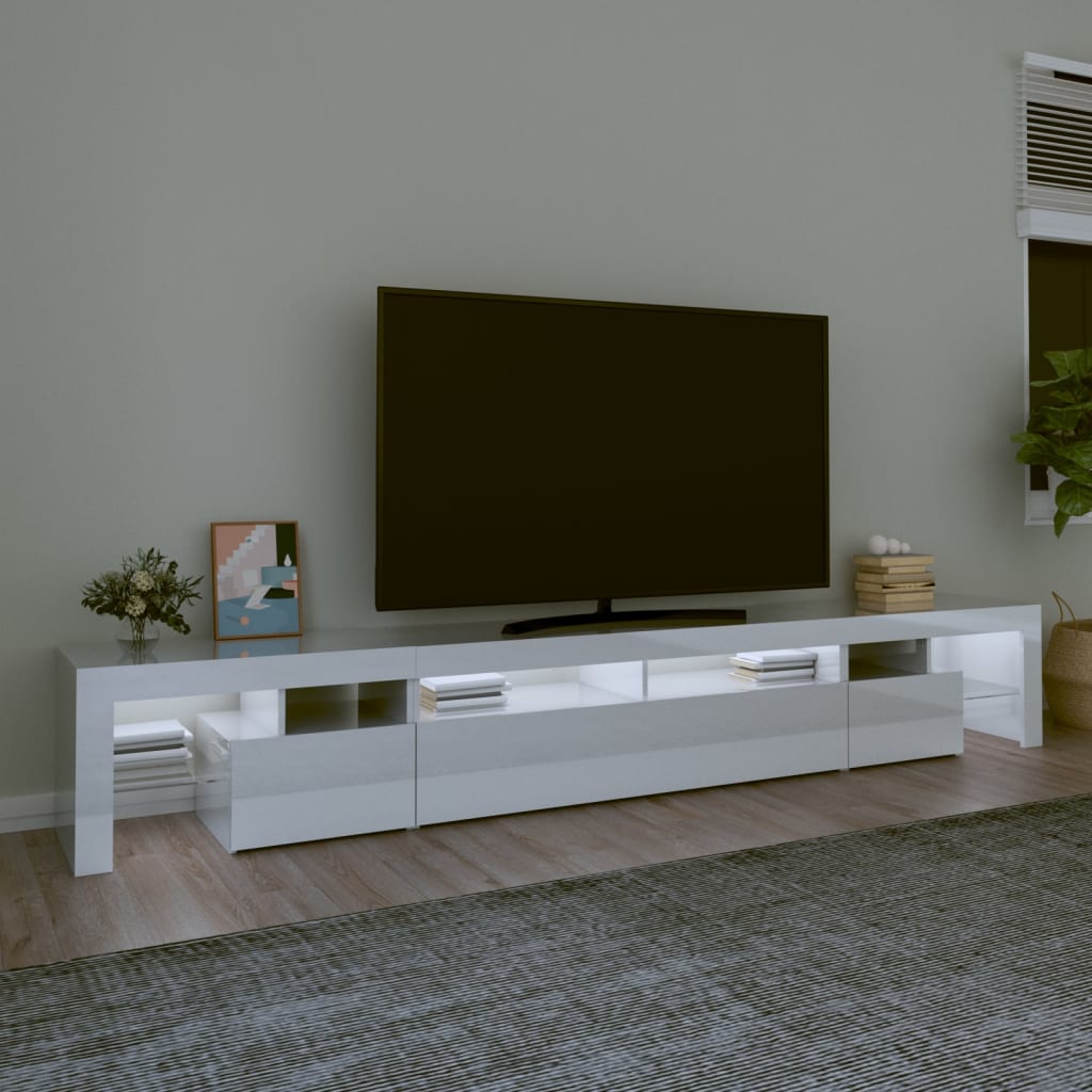 vidaXL Mueble de TV con luces LED blanco brillante 260x36,5x40 cm