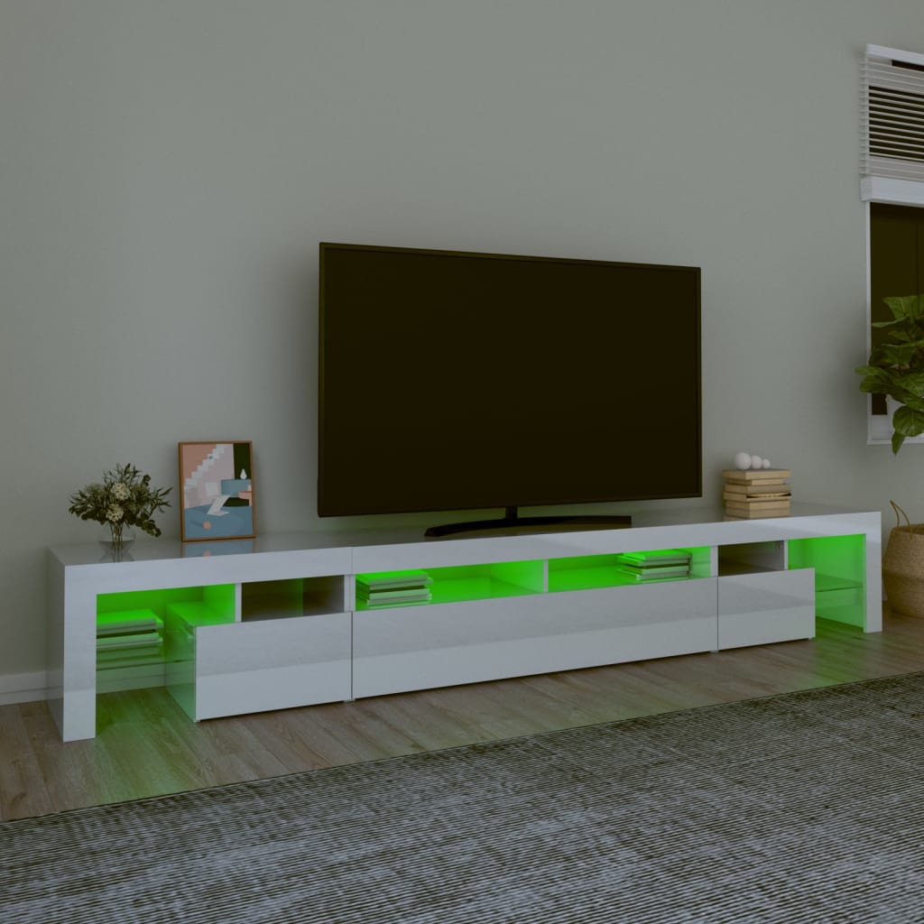 vidaXL Mueble de TV con luces LED blanco brillante 260x36,5x40 cm