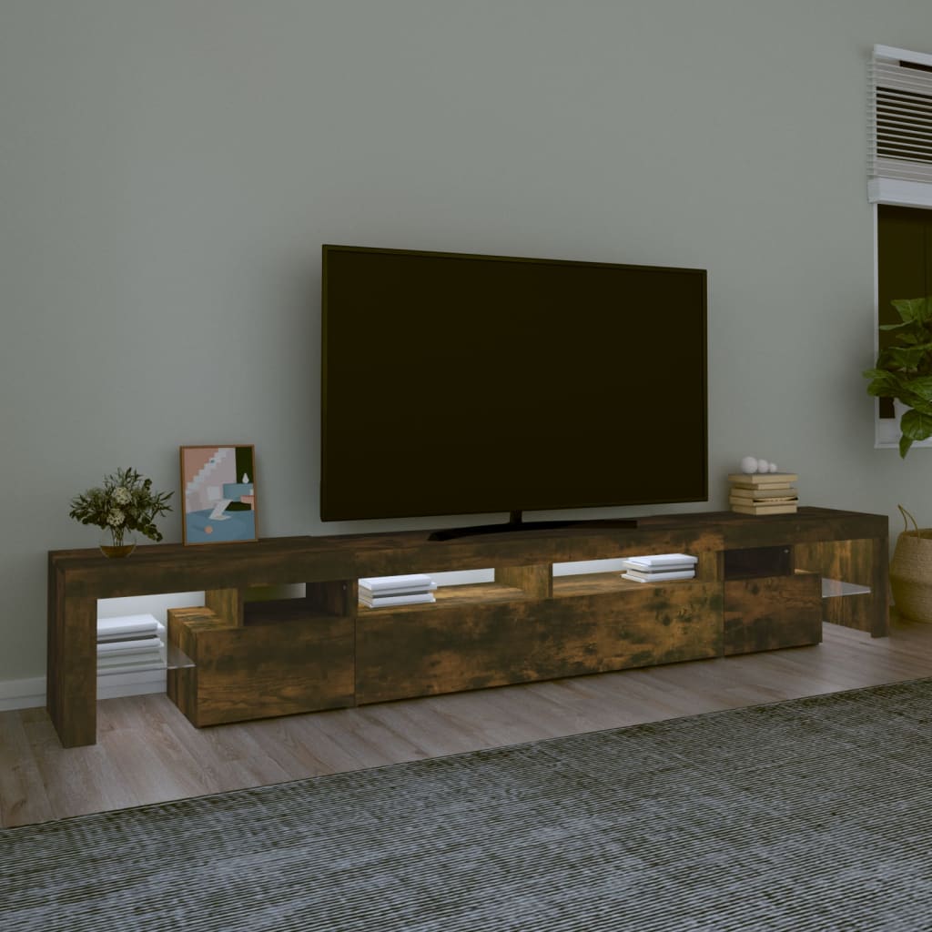 vidaXL Mueble de TV con luces LED color roble ahumado 260x36,5x40 cm