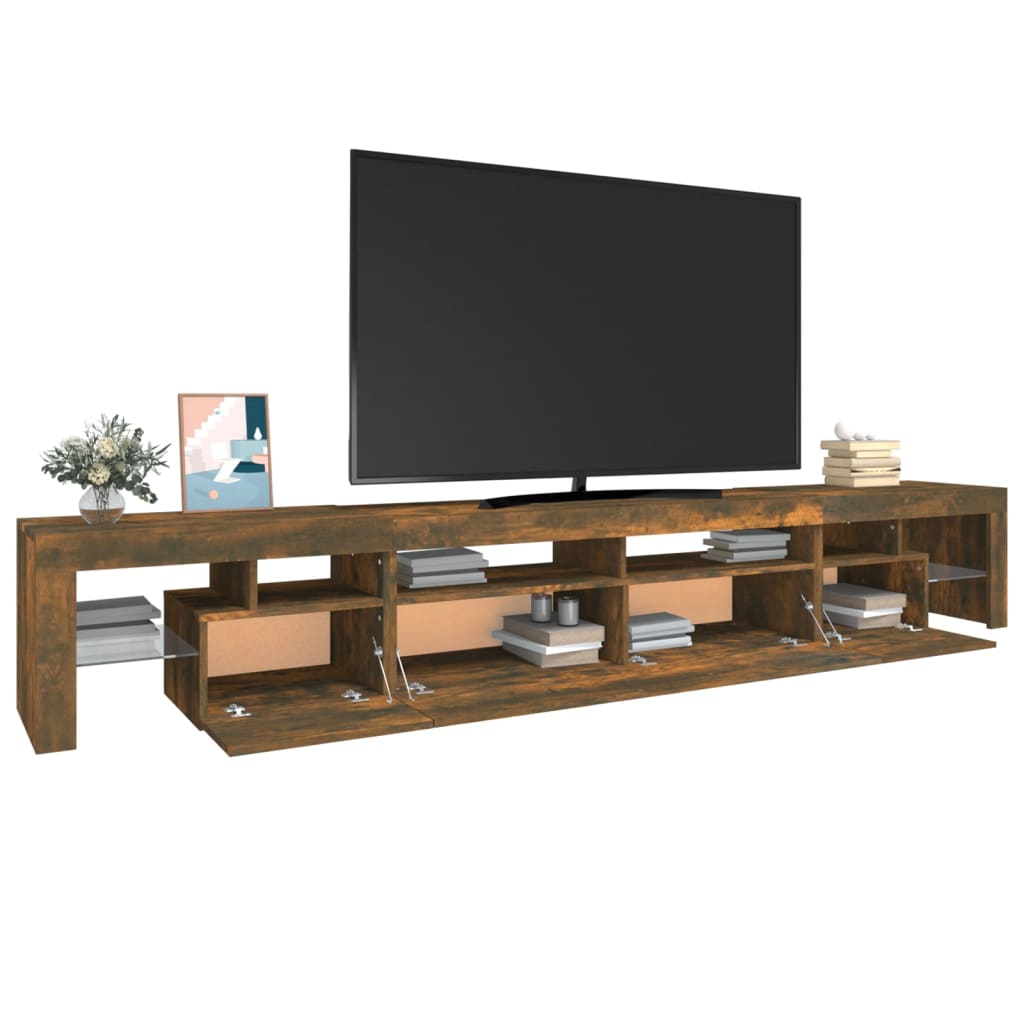 vidaXL Mueble de TV con luces LED color roble ahumado 260x36,5x40 cm