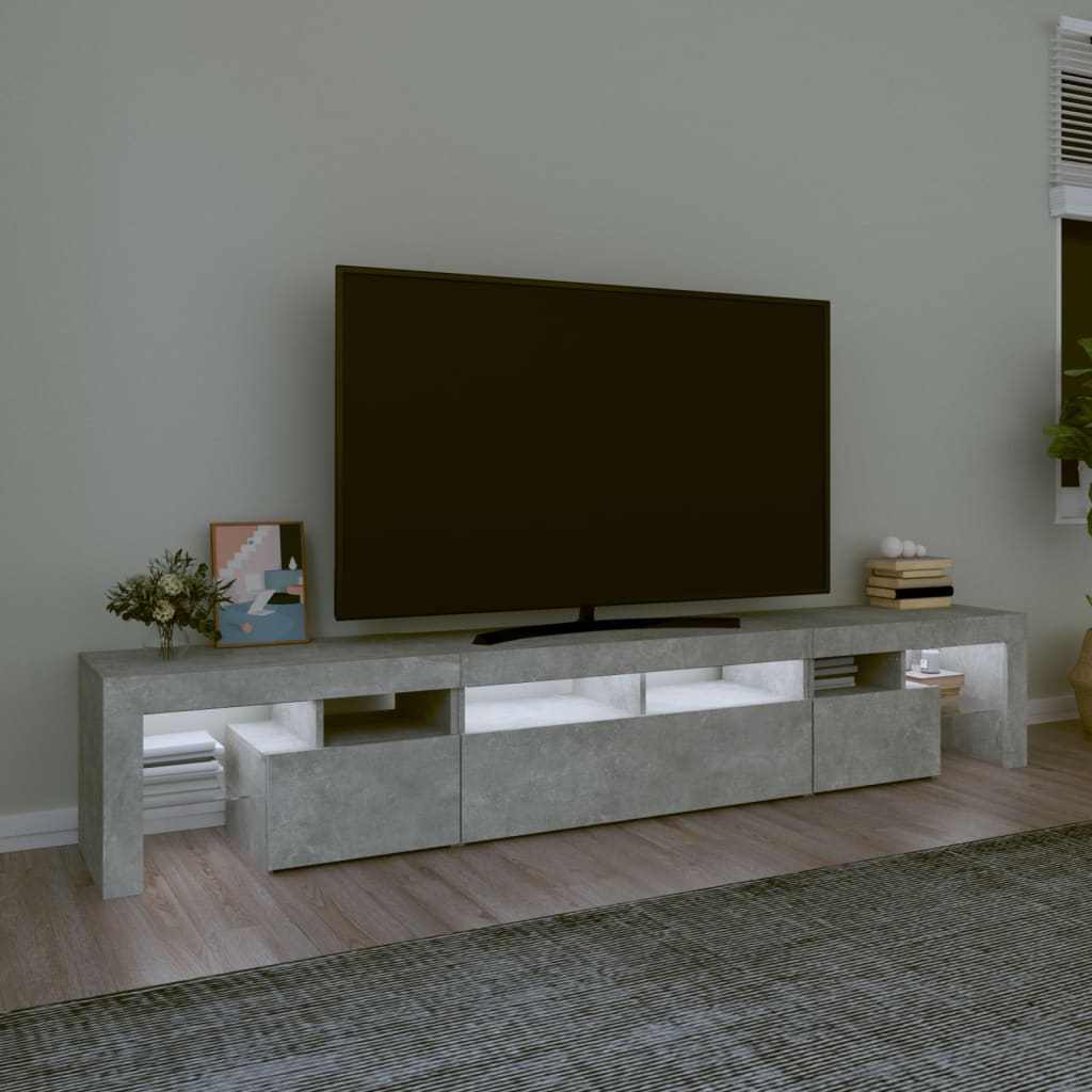 vidaXL Mueble de TV con luces LED gris hormigón 230x36,5x40 cm