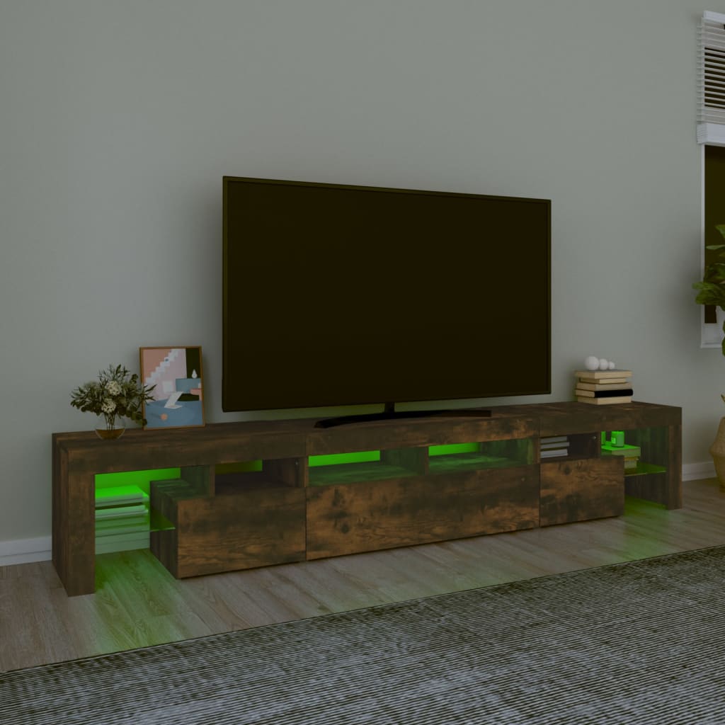 vidaXL Mueble de TV con luces LED color roble ahumado 230x36,5x40 cm