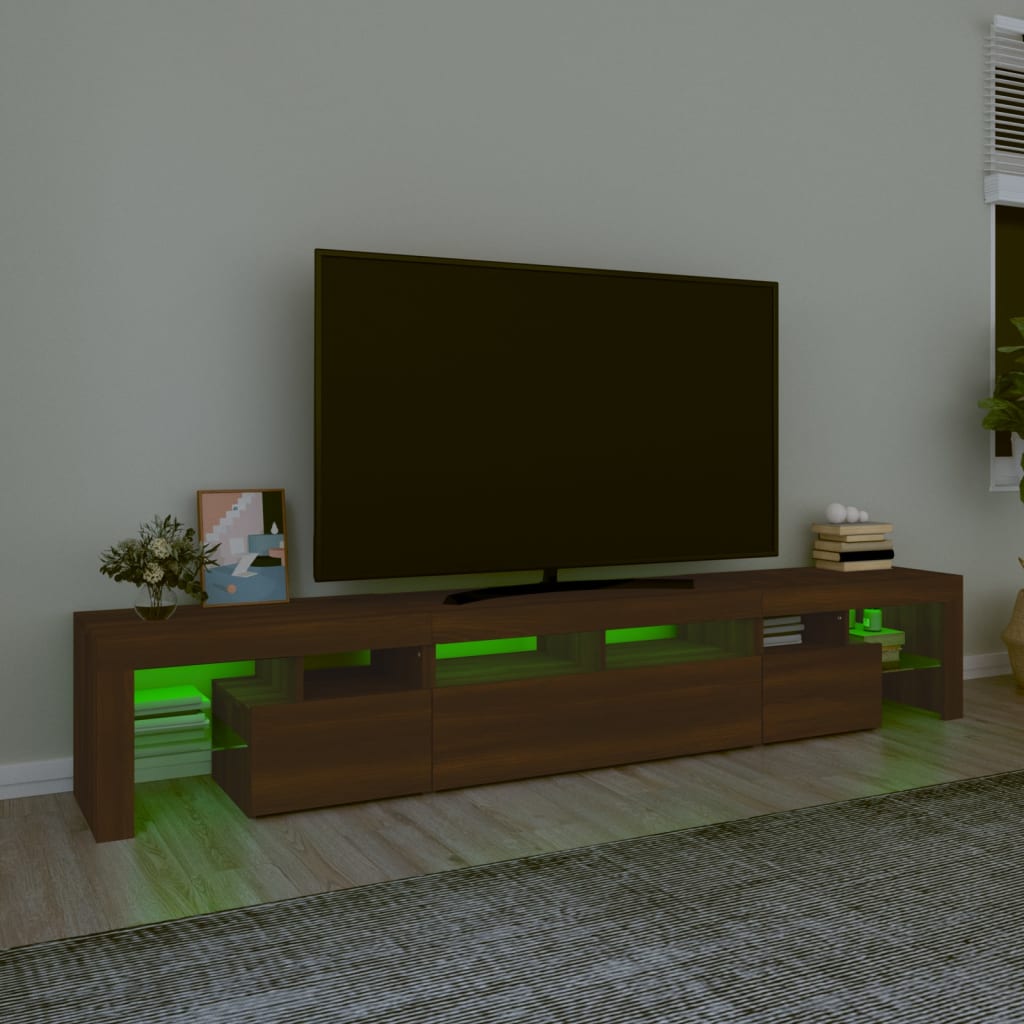 vidaXL Mueble de TV con luces LED marrón roble 230x36,5x40 cm