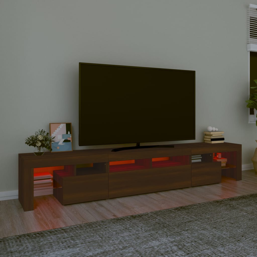 vidaXL Mueble de TV con luces LED marrón roble 230x36,5x40 cm