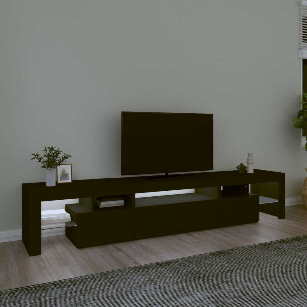 vidaXL Mueble de TV con luces LED Negro 215x36,5x40 cm