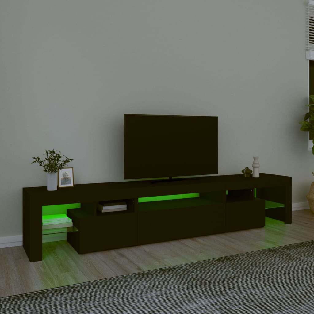 vidaXL Mueble de TV con luces LED Negro 215x36,5x40 cm