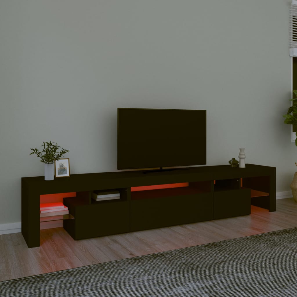 vidaXL Mueble de TV con luces LED Negro 215x36,5x40 cm