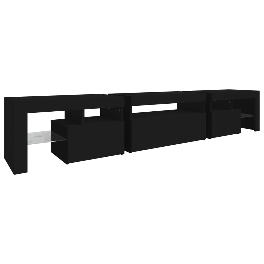 vidaXL Mueble de TV con luces LED Negro 215x36,5x40 cm