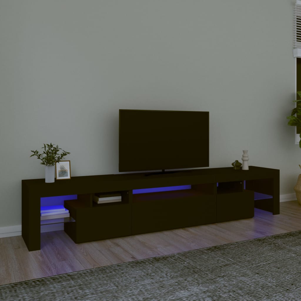 vidaXL Mueble de TV con luces LED Negro 215x36,5x40 cm