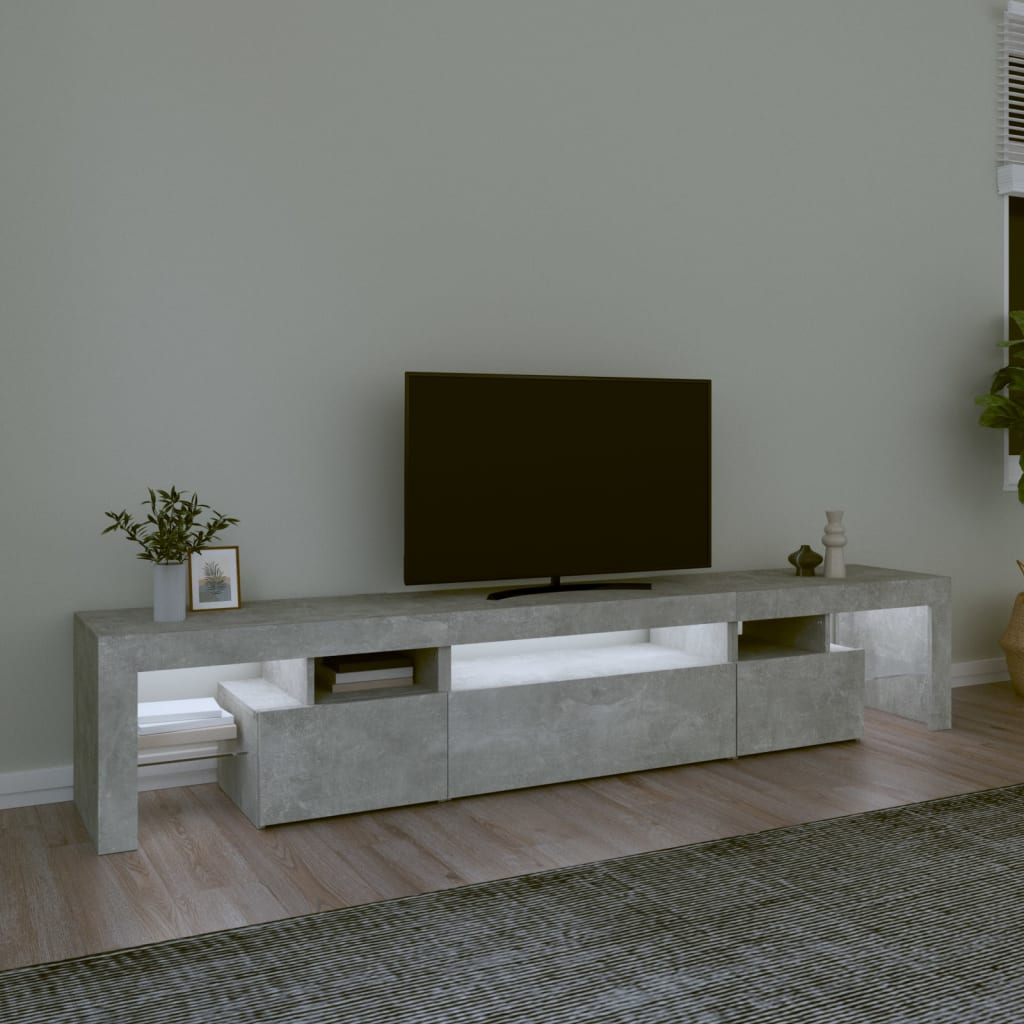 vidaXL Mueble de TV con luces LED gris hormigón 215x36,5x40 cm