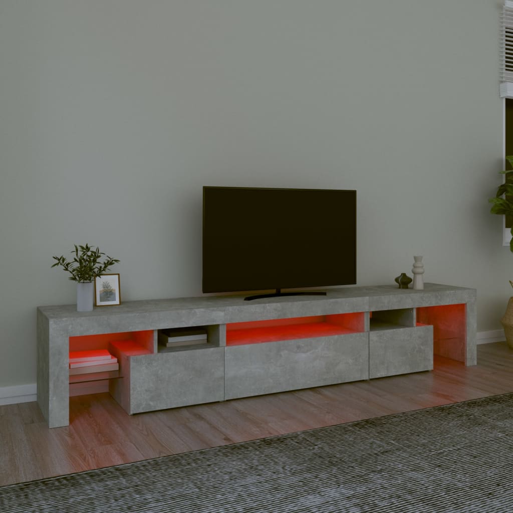 vidaXL Mueble de TV con luces LED gris hormigón 215x36,5x40 cm