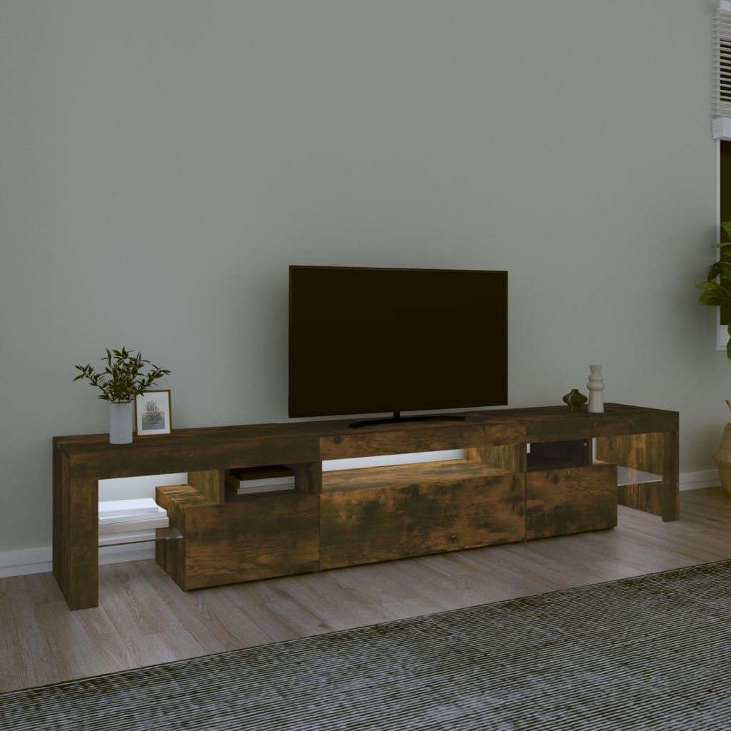 vidaXL Mueble de TV con luces LED color roble ahumado 215x36,5x40 cm