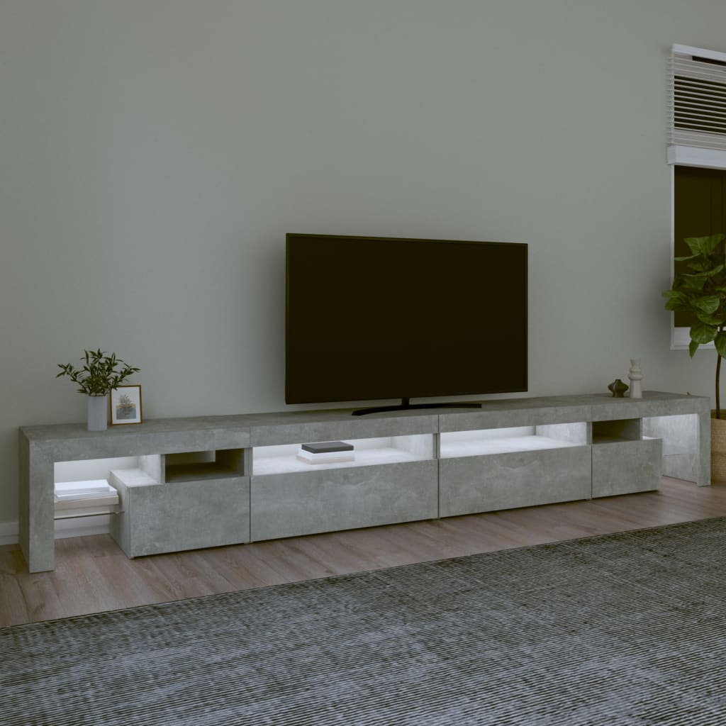 vidaXL Mueble de TV con luces LED gris hormigón 290x36,5x40 cm