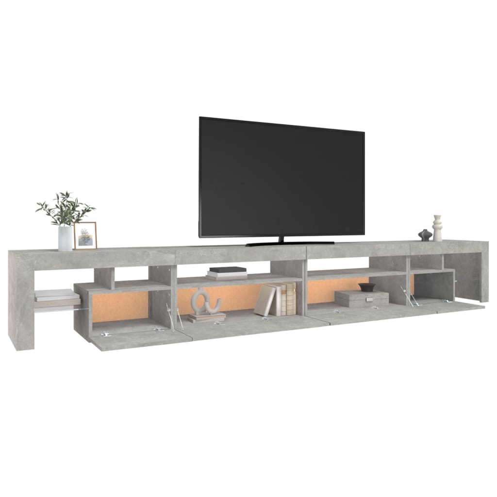 vidaXL Mueble de TV con luces LED gris hormigón 290x36,5x40 cm