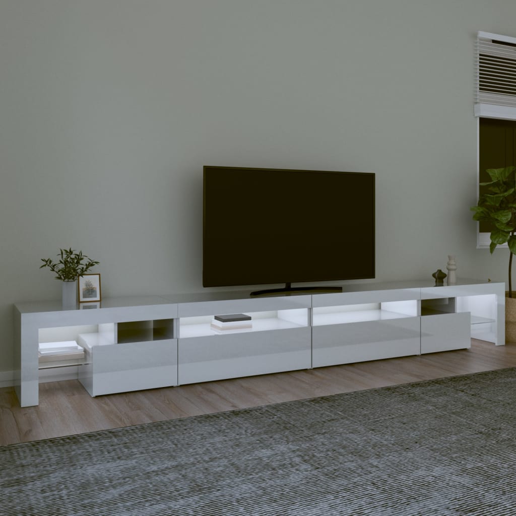 vidaXL Mueble de TV con luces LED blanco brillante 290x36,5x40 cm