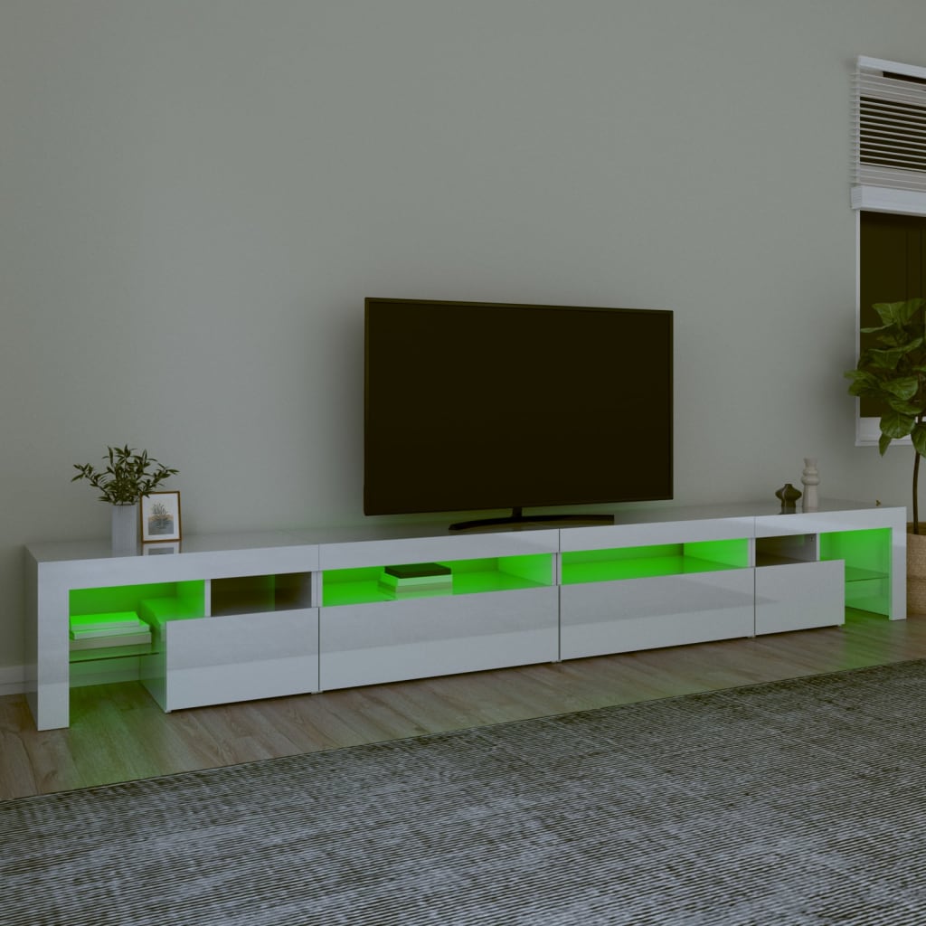 vidaXL Mueble de TV con luces LED blanco brillante 290x36,5x40 cm