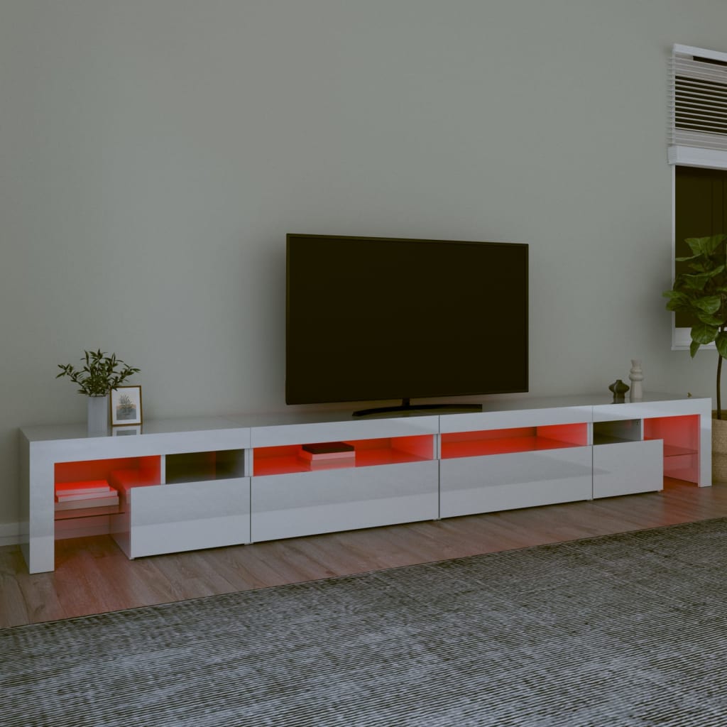 vidaXL Mueble de TV con luces LED blanco brillante 290x36,5x40 cm