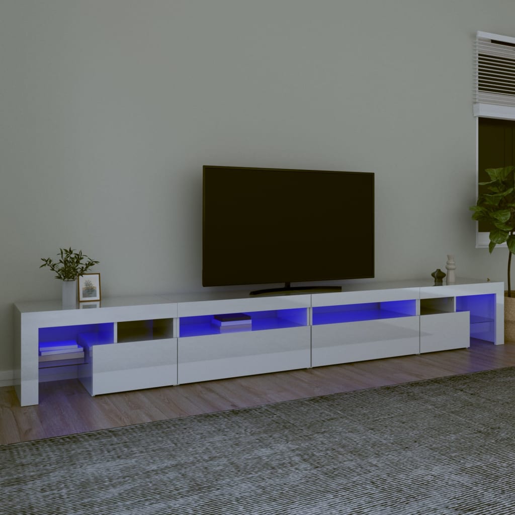 vidaXL Mueble de TV con luces LED blanco brillante 290x36,5x40 cm