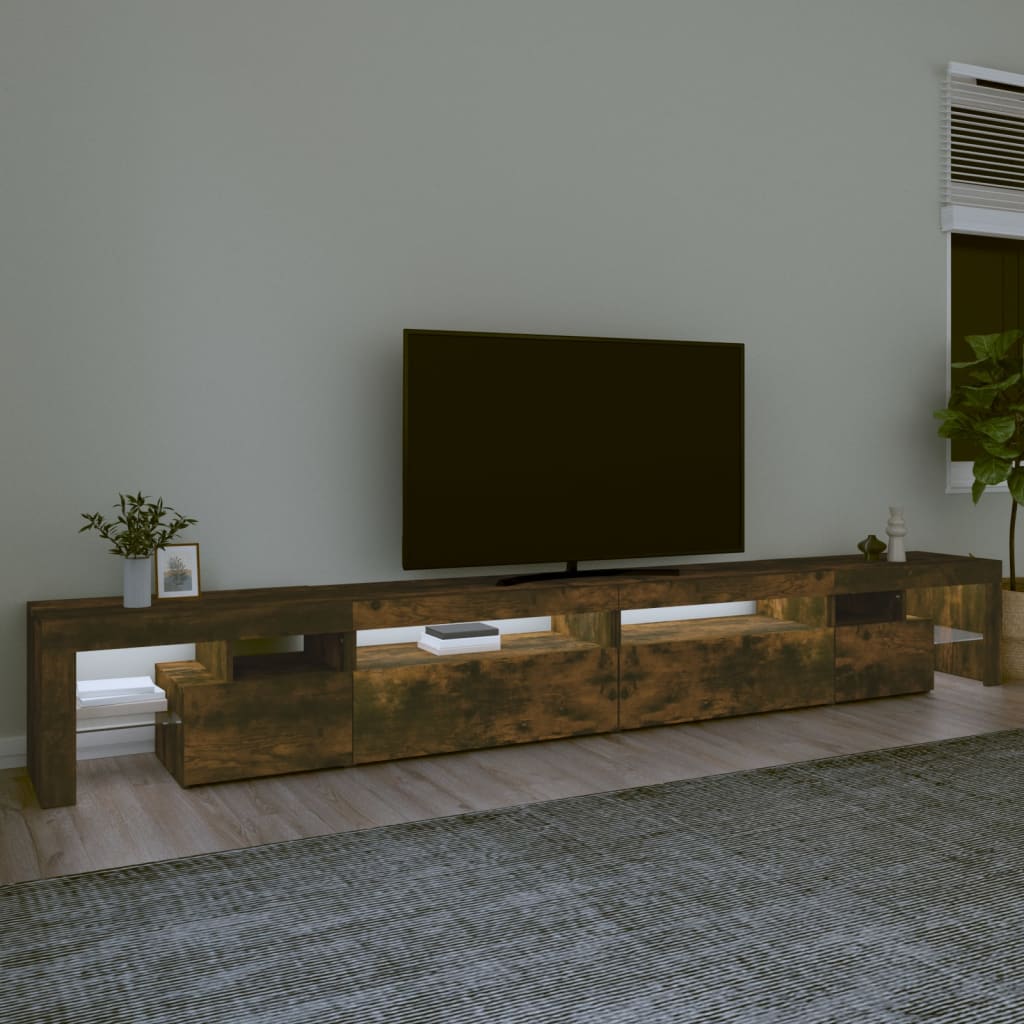 vidaXL Mueble de TV con luces LED color roble ahumado 290x36,5x40 cm