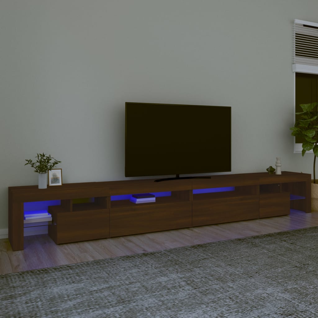 vidaXL Mueble de TV con luces LED marrón roble 290x36,5x40 cm