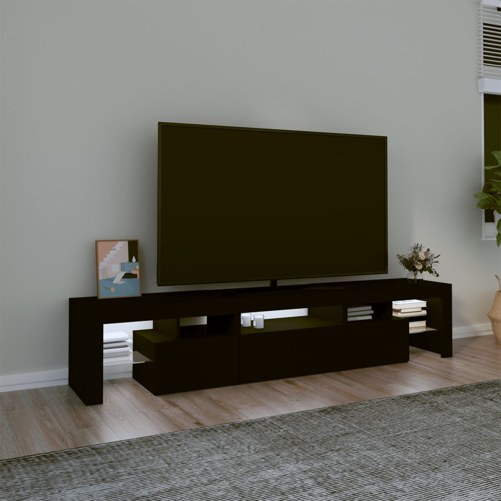 vidaXL Mueble de TV con luces LED Negro 200x36,5x40 cm