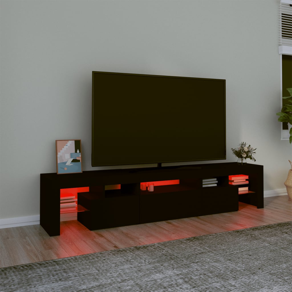 vidaXL Mueble de TV con luces LED Negro 200x36,5x40 cm