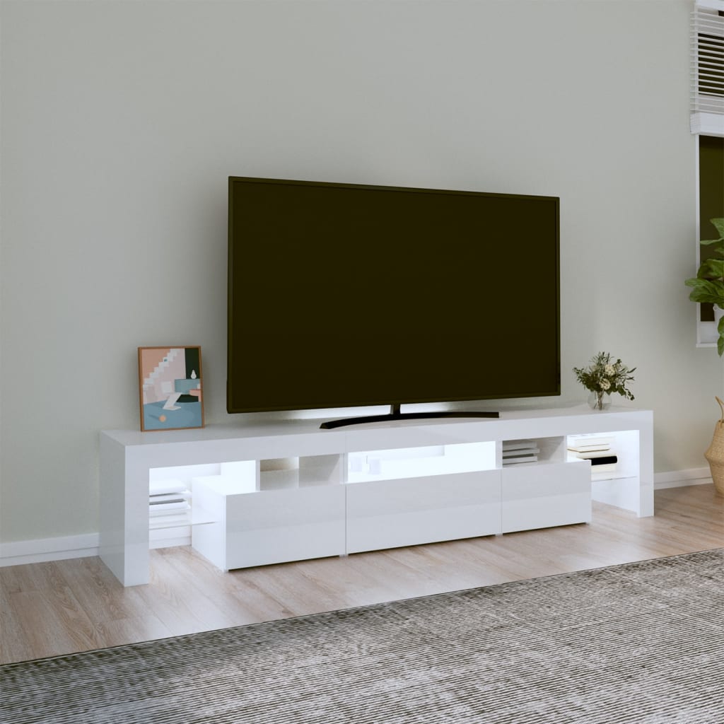 vidaXL Mueble de TV con luces LED blanco brillante 200x36,5x40 cm