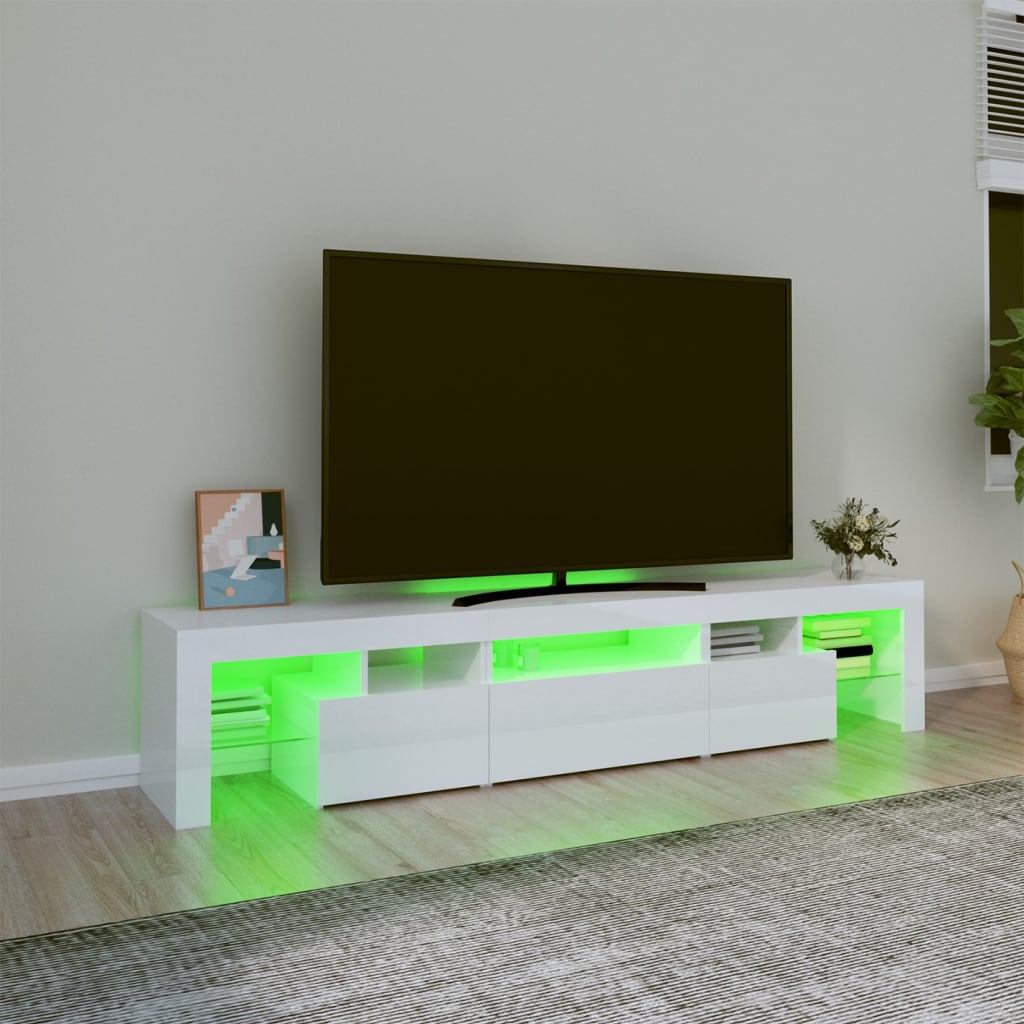 vidaXL Mueble de TV con luces LED blanco brillante 200x36,5x40 cm