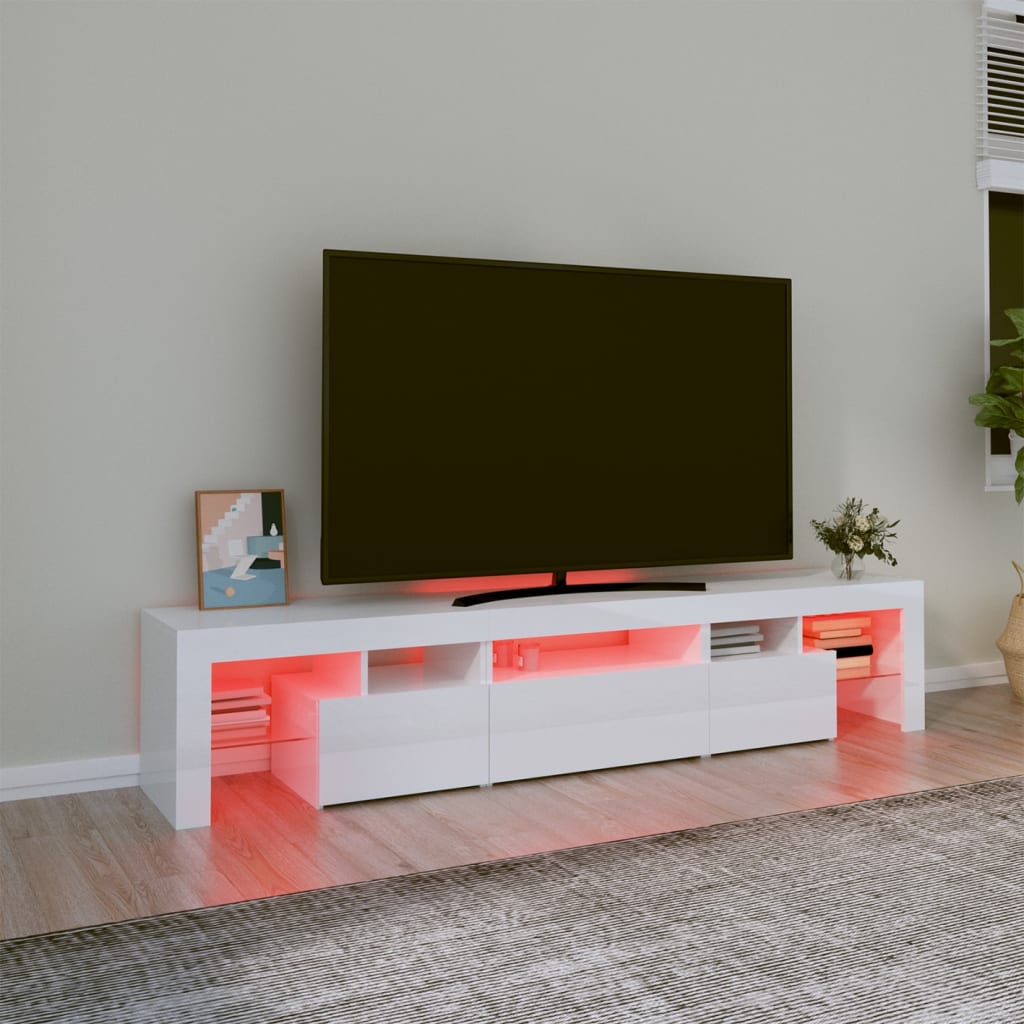 vidaXL Mueble de TV con luces LED blanco brillante 200x36,5x40 cm