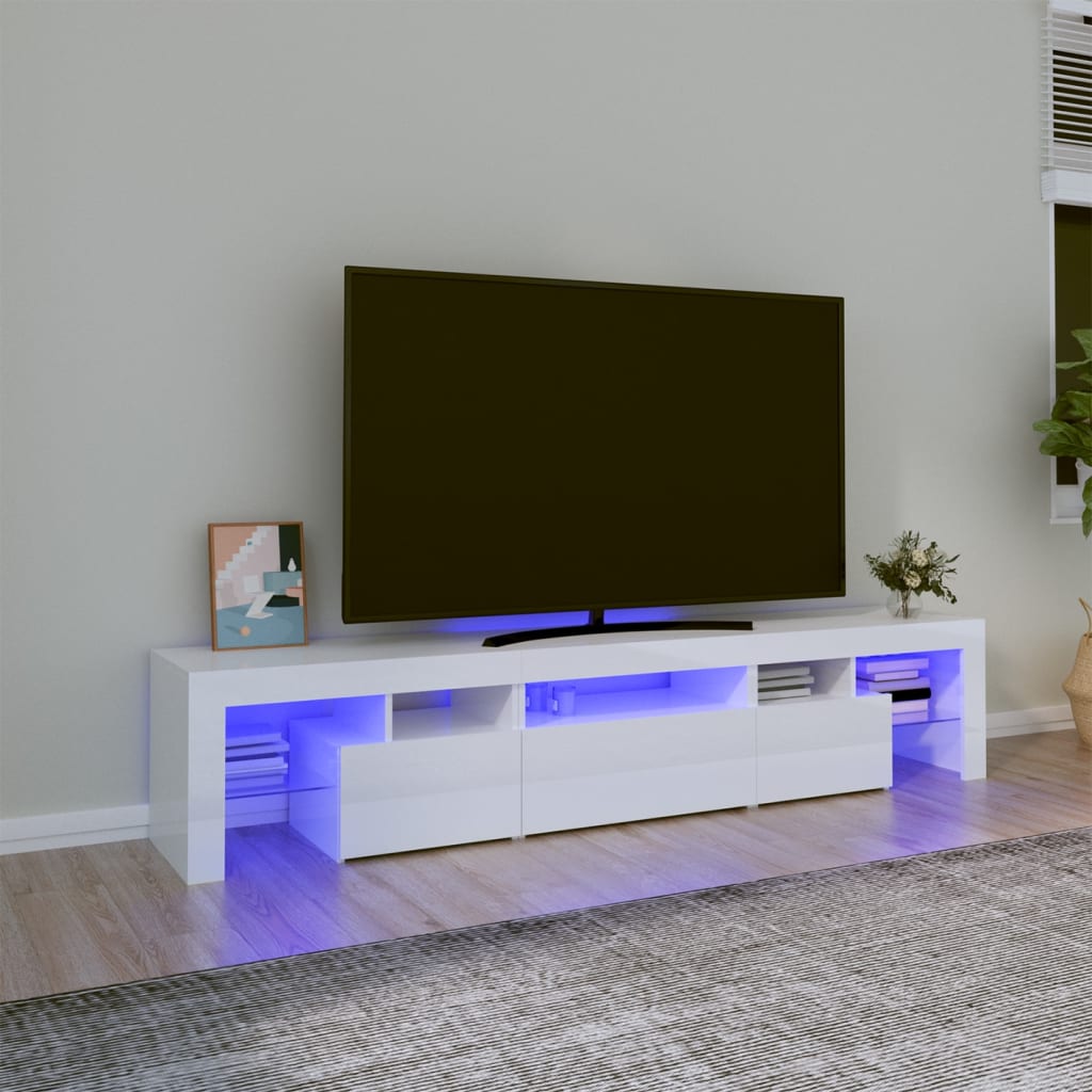 vidaXL Mueble de TV con luces LED blanco brillante 200x36,5x40 cm