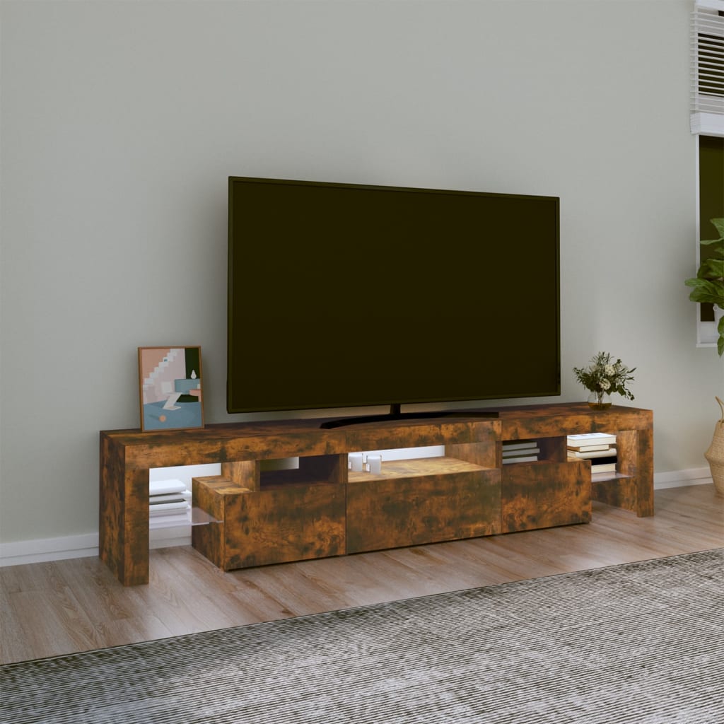 vidaXL Mueble de TV con luces LED color roble ahumado 200x36,5x40 cm