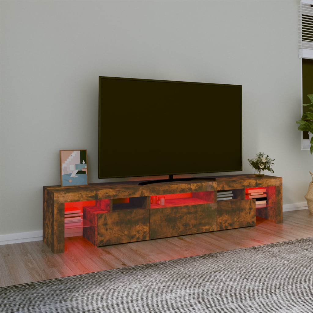 vidaXL Mueble de TV con luces LED color roble ahumado 200x36,5x40 cm