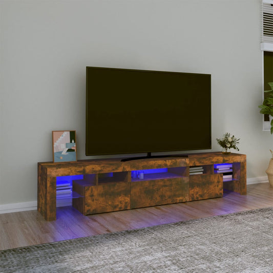 vidaXL Mueble de TV con luces LED color roble ahumado 200x36,5x40 cm