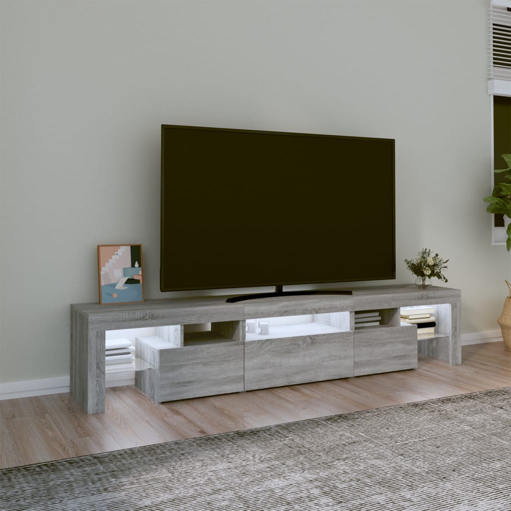 vidaXL Mueble de TV con luces LED gris Sonoma 200x36,5x40 cm