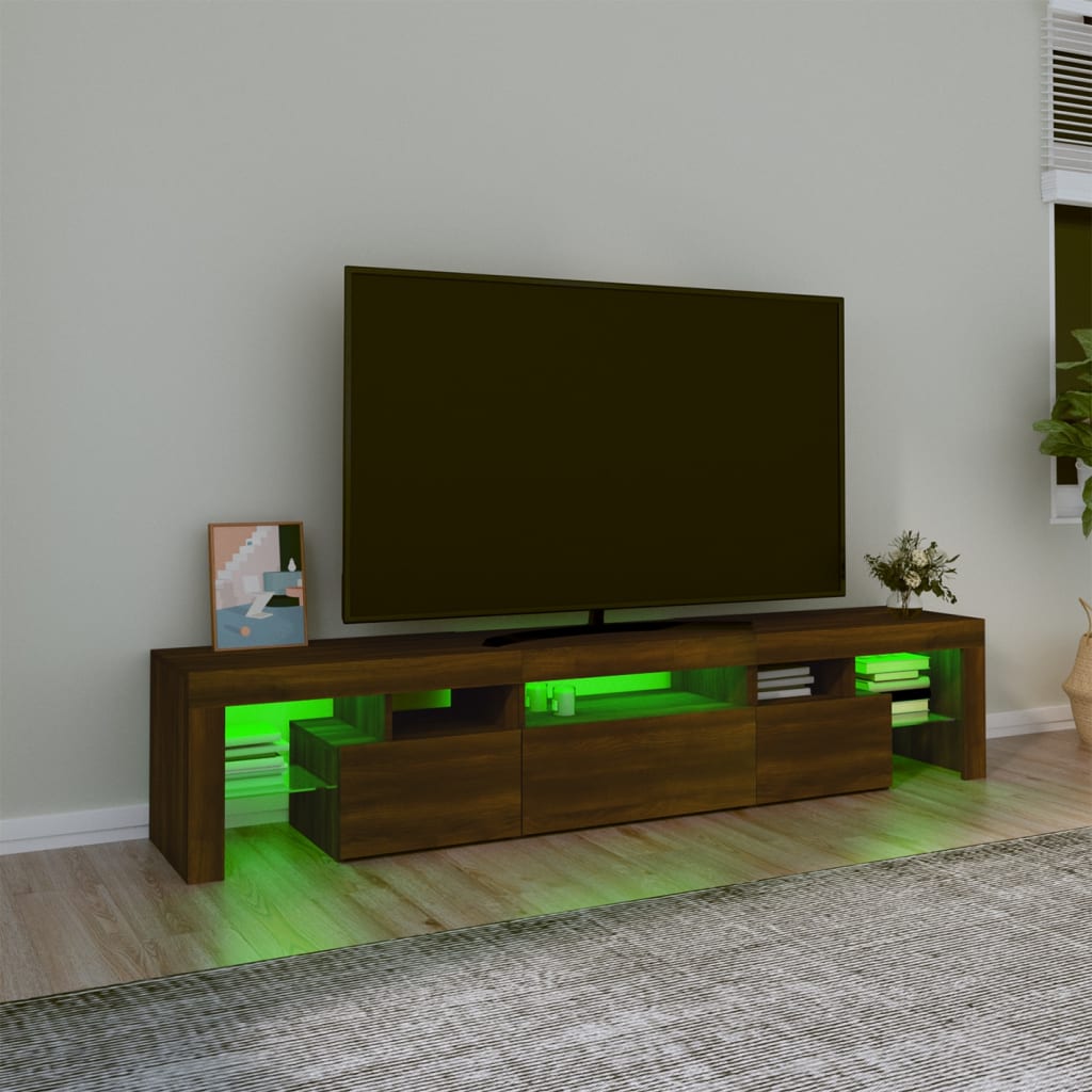 vidaXL Mueble de TV con luces LED marrón roble 200x36,5x40 cm