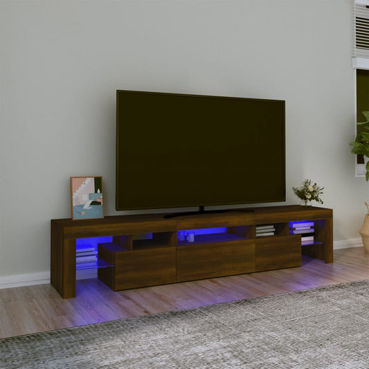 vidaXL Mueble de TV con luces LED marrón roble 200x36,5x40 cm